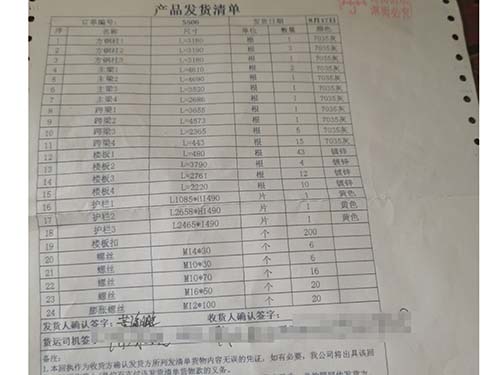 產(chǎn)品發(fā)貨清單